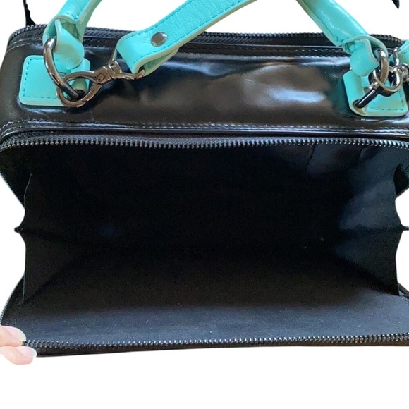 Leather Crossbody Bag Purse Black Blue Top Handle Square‎ Zip - Picture 10 of 14